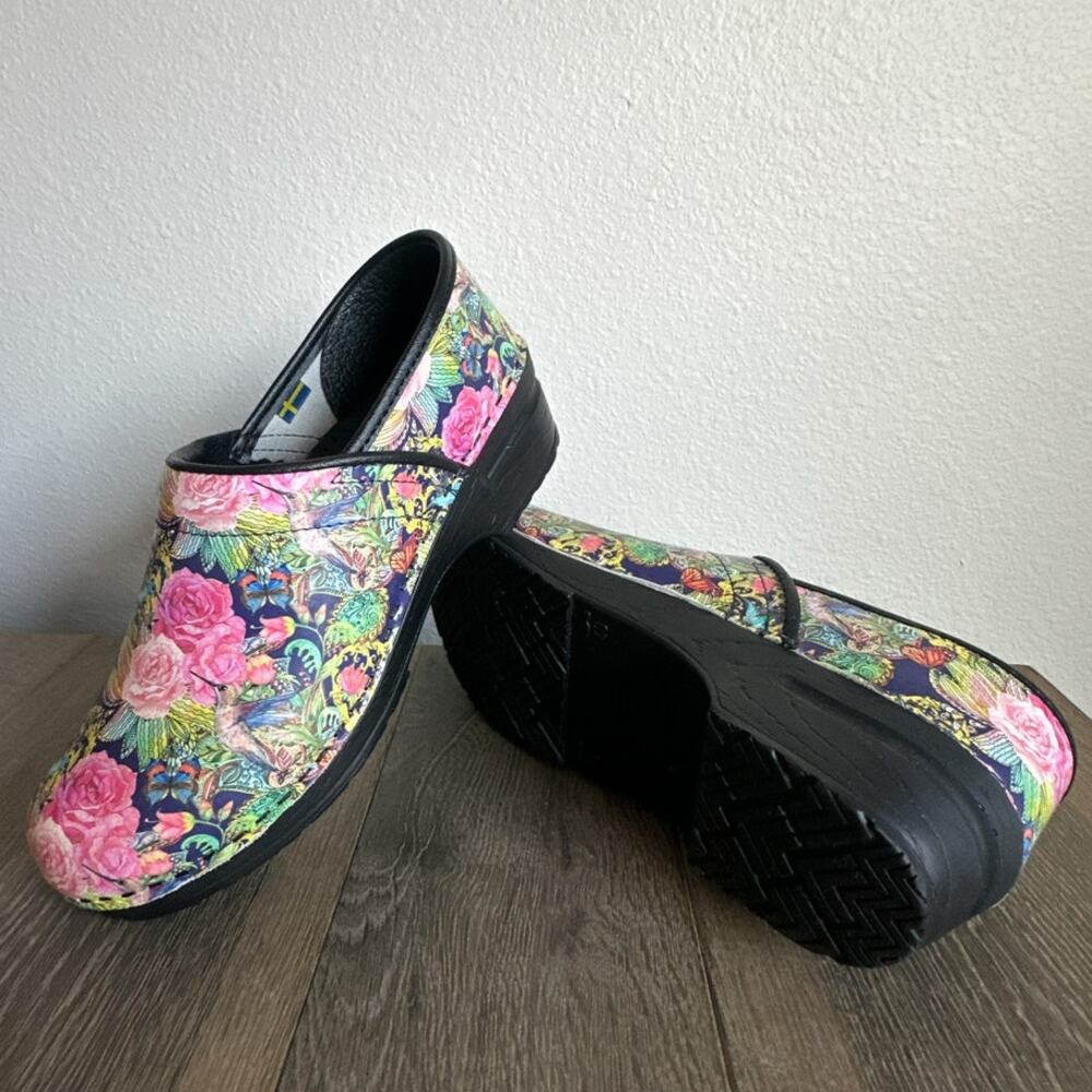 Bjork Colibri Pro Leather Clog Women Floral Hummingbird Butterfly EU 39 US 8